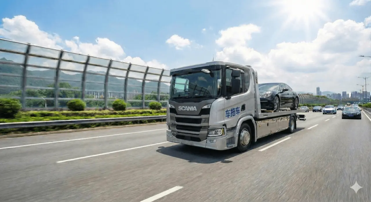 Hydraulic Flatbed Tow Truck with luxury car